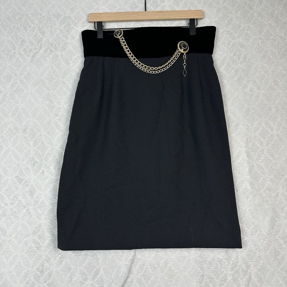 Bob Mackie Elegant Black Skirt with Gold Chain Accent